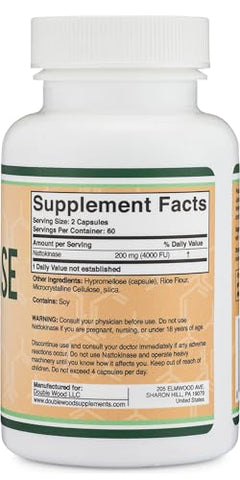 Double Wood Supplements - Nattokinase 4,000 FU – 120 Cápsulas (Derivado de Natto Japonês) Enzimas Sistêmicas para Suporte Cardiovascular e Circulatório – Double Wood