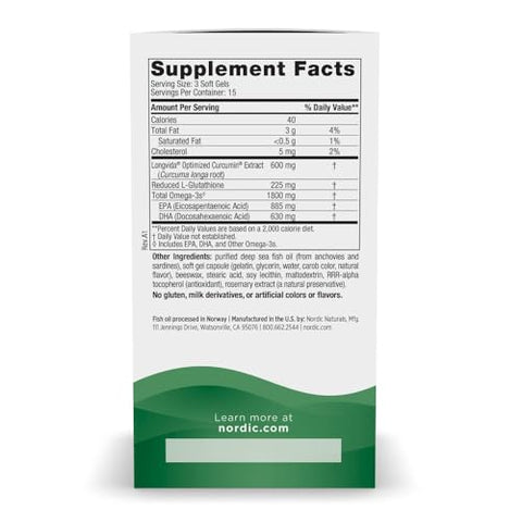 Recovery Plus – Ômega-3 de 1800 mg – Cúrcuma otimizada de 600 mg – Saúde celular – 45 cápsulas moles - Nordic Naturals