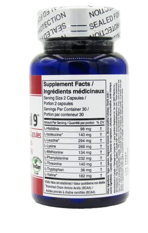 Sunshine Biopharma - Cápsulas de Aminoácidos Essenciais 9 Puros em Forma Livre para Imunidade, Proteção Muscular, Bem-Estar e Energia, Certificado Vegano