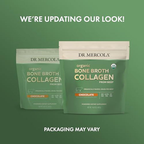 Colágeno em Pó de Caldo de Osso Orgânico – Chocolate, 30 Porções (30 Medidas), Suplemento Alimentar, Suporte para Conforto Ósseo e Articular, Orgânico Certificado USDA, Não-OGM - Dr. Mercola