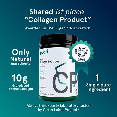 Pó de Peptídeos de Colágeno Puro CP1 – Cabelo, Pele, Unhas – Suporte para Articulações e Ossos – Proteína Hidrolisada, Sem Sabor, 30 Porções - Puori