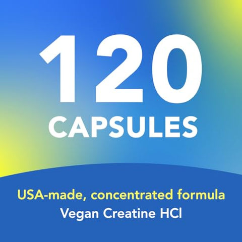 Creatine HCl Pills: American Made CON-CRET. 120 Veggie Capsules. 7X Concentrado vs Pó Monohidratado. Suporta o Crescimento Muscular, Energia, Função Cognitiva, Recuperação - AMANDEAN