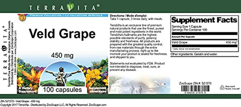 Terravita - Veld Grape – 450 mg (100 Cápsulas) | Suplemento Natural | Veld Grape 450mg (100 Cápsulas) | Comprar Online