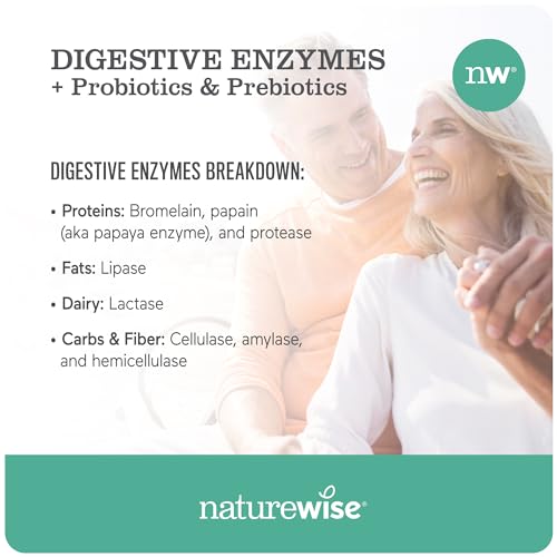 Enzimas Digestivas – Multi Enzimas com Probióticos Prebióticos – Bromelina Enzima de Mamão para Digestão de Carboidratos, Gorduras, Proteínas – 100% Natural e Eficaz - NatureWise