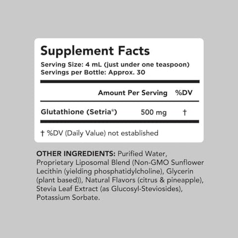 Liposomal Glutationa Líquida 500mg. Suporte Imunológico, Saúde Cerebral, Desintoxicação Hepática, Saúde da Pele. Fosfatidilcolina de Girassol Não-OGM - AMANDEAN