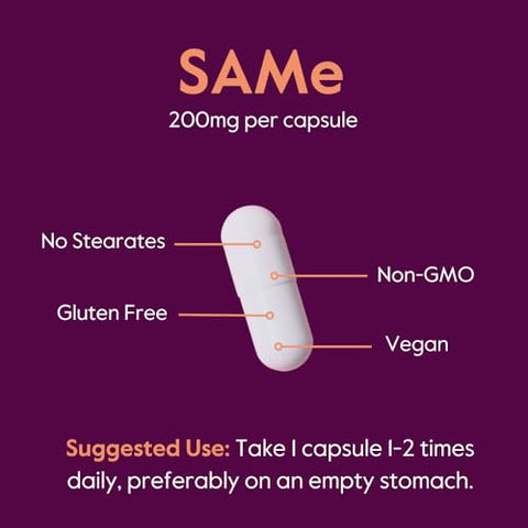 SAM-e 200mg Estabilizado (60 Cápsulas Vegetarianas) – Fácil de Engolir – Sem Revestimento Entérico – Sem Dióxido de Titânio – Sem Estearatos – Vegano – Não Transgênico – Sem Glúten - BESTVITE
