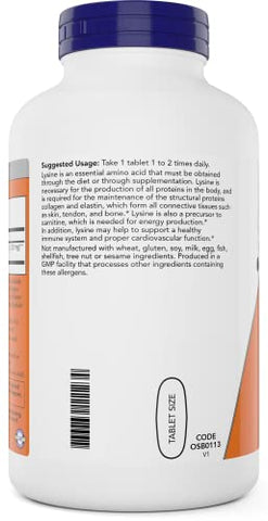 Now Foods L-Lysine 1000mg – Suplemento de Aminoácido Não-OGM – 300 Comprimidos – Dose Dupla – Vegan/Vegetariano