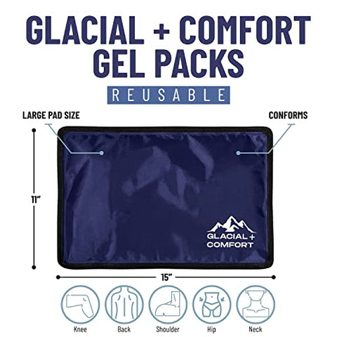Glacial Comfort - Gel Ice Pack Reutilizável para Lesões – Almofadas Frias (15″ x 11″) para Dor nas Costas, Quadril, Joelho, Ombro, Distensões Musculares, Enxaqueca