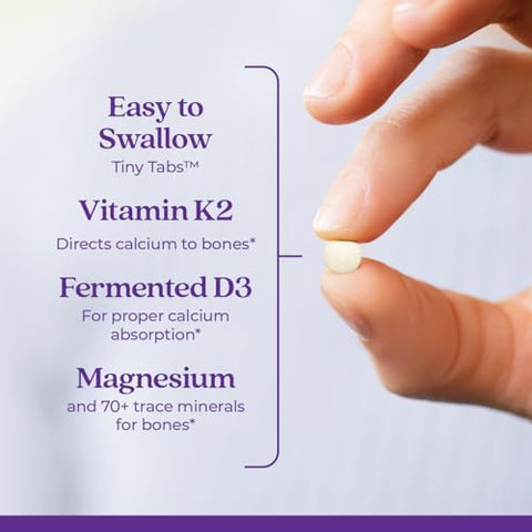 Suplemento de Cálcio New Chapter – Óssea Força Tiny Tabs Cálcio Orgânico com Magnésio, Vitamina D3 K2, 70 Minerais Traço para Saúde Óssea, Sem Glúten, Fácil de Engolir – 240 comprimidos