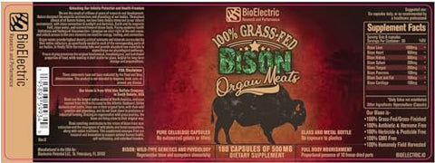 BioElectric Research and Performance - Suplemento Orgânico de Órgãos de Bisão 100% Alimentado com Grama, Liofilizado – Fonte Única Rastreável, Alternativa Nativa ao Boi, O Original Multivitamínico, Mineral