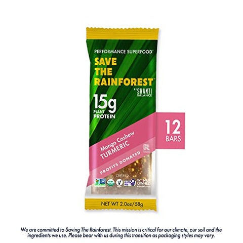 SHANTI BAR - SAVE THE RAINFOREST by SHANTI BALANCE | Mango Cashew Turmeric | 15G Proteína Vegetal | Superfood Orgânico Sem Glúten | Fibra para Saúde Intestinal | Reforço Imunológico | Nutrição para Performance
