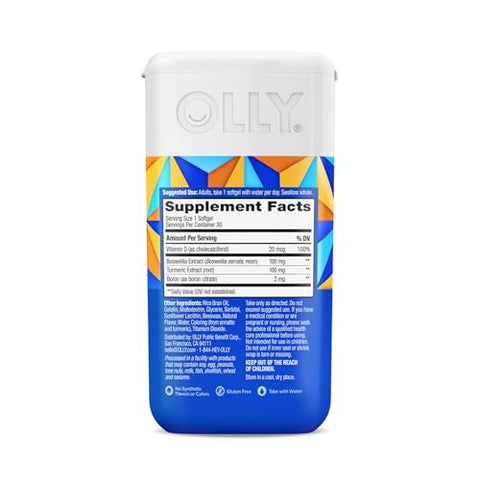 Ultra Joint Softgels – Extrato de Boswellia, Cúrcuma, Vitamina D, Boro – 30 Dias de Suprimento – 30ct - OLLY