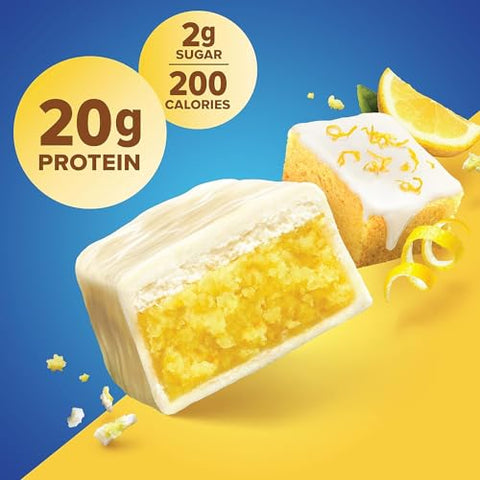 Lulurose - Barras de Proteína Pura, Alto Teor de Proteína, Lanches Nutritivos para Energia, Baixo Açúcar, 50g 12 Unidades Sabor Bolo de Limão