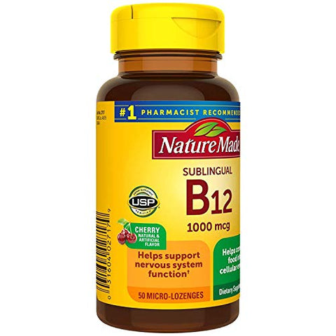 B-12 1000 mcg Micro-Lozenges Sabor Cereja 50 un (Pacote com 2) – Vitamina B12 - Nature Made