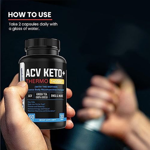 WELLNESSPATH RX & HEALTH SOLUTIONS - ACV Keto Pills – Mothers Apple Cider Vinegar (1455 Mg) para Metabolismo e Apoio à Apetite, THERMO ACV Keto para Perda de Peso e Gordura Abdominal, Adulto Emagrecimento – 1455 Mg, 60 Cápsulas