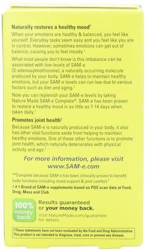 Nature Made - Nature’s Made Sam-e Complete 400mg – 36 Comprimidos (2 Pacotes) | Comprimidos de Sam-e 400mg para o Bem-Estar | Embalagem Dupla