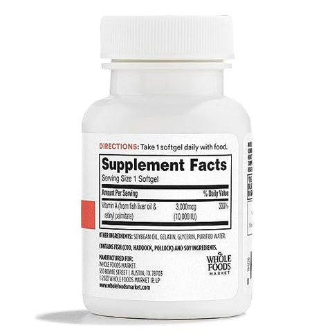 Vitamina A 10K IU, 100 Softgels – Benefícios para a saúde e bem-estar - 365 by Whole Foods Market