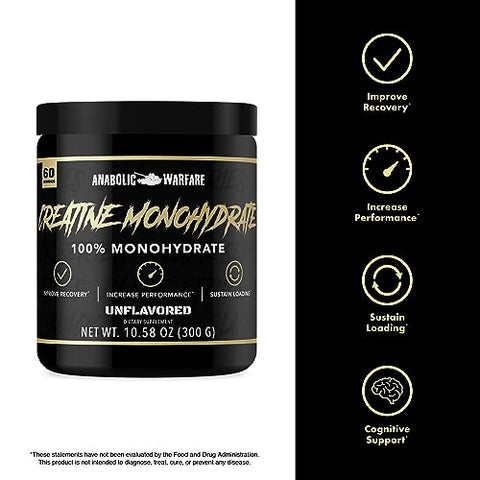 Creatine Monohydrate – Recuperação Pós-Treino, Aumento de Desempenho, Sustentação de Carga, Creatina Premium* (60 porções) - Anabolic Warfare