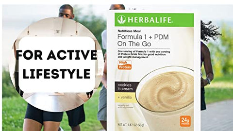 Formula 1 PDM On The Go: 24g de Proteína 7 Pacotes por Caixa (Cookies and Cream Vanilla), Energia e Nutrição com Proteína, Sustenta Energia e Sacia a Fome - Herbalife