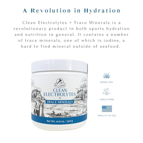 MT. CAPRA SINCE 1928 - Mt. Capra Clean Electrolytes Trace Minerals | Minerais Integrais de Leite de Cabra Alimentada com Grama – Hidratante e Fácil de Misturar | 30 Porções