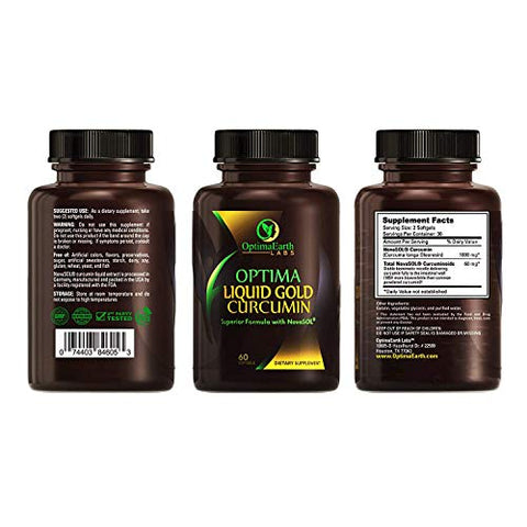 OptimaEarth Labs - OptimaEarth Liquid Gold Curcumin com NovaSOL – Suplemento de Cúrcuma de Absorção Aprimorada – Suporta a Saúde das Articulações e do Sistema Imunológico – 185x Mais BioDisponível do que o Tradicional – Marca OptimaEarth