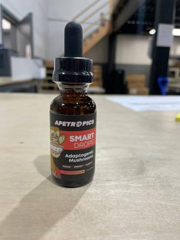 Smart Drops – Tintura Adaptogênica de Cogumelo com Lion’s Mane, Cordyceps, Turkey Tail, Chaga, Reishi – Suplemento Nootrópico – Sabor Pêssego Melancia, 30 Porções - Apetropics