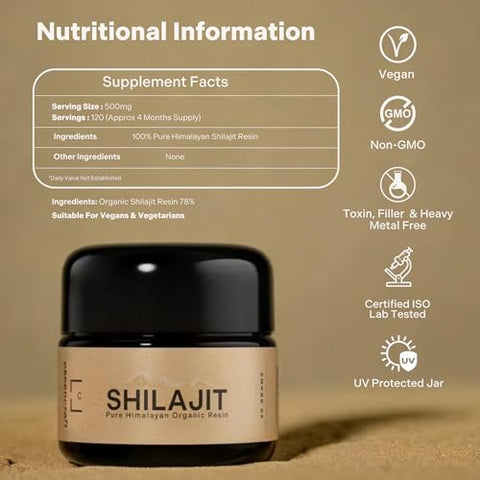 Essencraft - Shilajit Orgânico Puro do Himalaia – 500mg Potência Máxima, 85 Minerais Traços, Humic