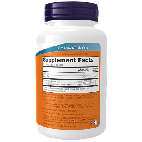 Suplementos, Suporte Cerebral DHA 1.000, Extra Forte, 1.000 mg DHA, 90 Softgels - NOW Foods