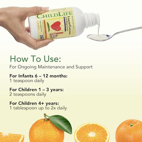 Suplemento de Cálcio Líquido para Crianças com Magnésio, Zinco e Vitamina D3 – Sabor Laranja, 473 ml (1 Pacote) - CHILDLIFE ESSENTIALS