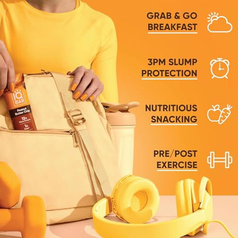 Generic - IQ BAR – Barra de Proteína Vegetal para o Cérebro e o Corpo – Peanut Butter Chip – 12 Unidades, Baixo Carboidrato, Alta Fibra, Sem Glúten, Lanche Vegano – Baixo Açúcar – Alta Proteína