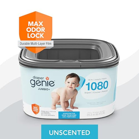 Recarga Diaper Genie Jumbo Square com filme contínuo – até 1080 fraldas tamanho recém-nascido por recarga