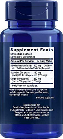 Migra-EezeTM Fórmula Padronizada de Butterbur-Ginger-Riboflavina, 60 Unidades (Pacote de 2) – Aumente sua qualidade de vida com o Migra-EezeTM da Life Extension! - Life Extension