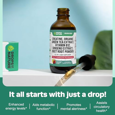 Drops Of Nature - Gotas de Creatina Monohidratada e Vitamina B12 – Com Pó de Beterraba e Chá Verde Orgânico | Marca: [Nome da Marca]