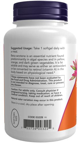 NOW Foods - Now Foods Beta Carotene Natural – 180 Softgels 2 Pack | 360 Softgels | Antioxidante Natural | Saúde dos Olhos | Vitamina A | 100% Natural | Alta Concentração | Embalagem Econômica