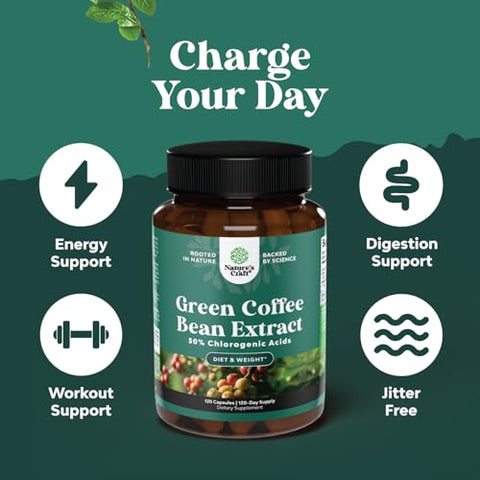 Nature Berg - Extrato de Café Verde para Emagrecimento – Cápsulas Emagrecedoras para Mulheres e Homens – Supressores de Apetite para Perda de Peso com Ácido Clorogênico – Queimador de Gordura Herbal para Auxiliar com