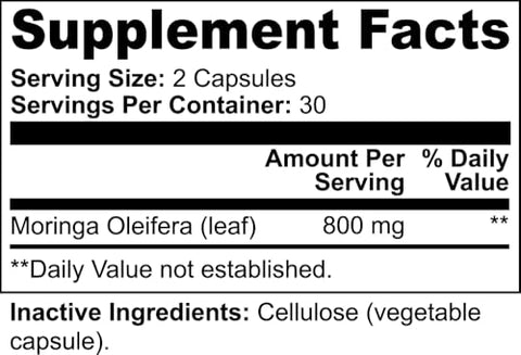 Lozano Organics - Cápsulas de Moringa em Pó – 800mg de Puro Pó de Moringa Rico em Nutrientes – Um Superalimento Verde Antioxidante Natural – Suporta Energia, Saúde da Pele, Saúde Intestinal – c/Vitaminas Essenciais