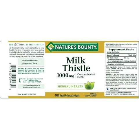 Nature's Bounty - Nature’s Bounty Milk Thistle 1000mg Softgels 50 un (Pacote com 6) – Compre Agora!