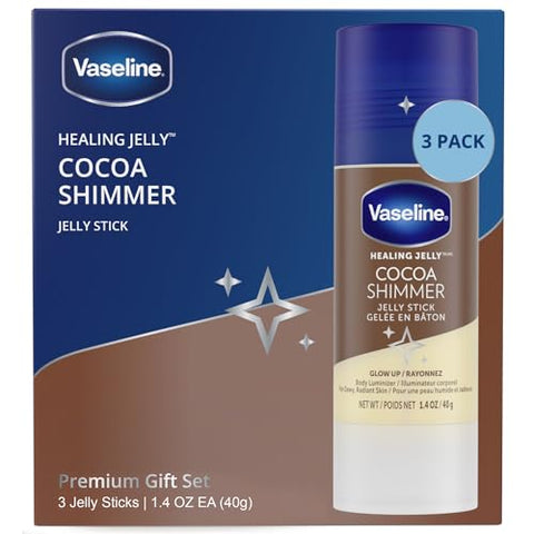 Unilever Vaseline Stick Jelly Shimmer Corporal Iluminador GLOW UP Cocoa para uma Pele Radiante e Hidratada – 3 Unidades de 40g