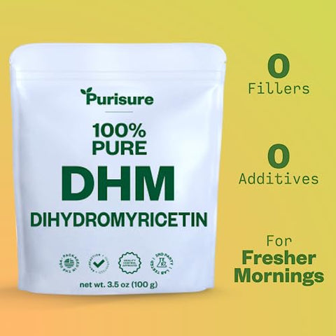 Purisure - Dihydromyricetin em Pó, 100g, 100% Puro DHM, Suporte ao Fígado e Bem-Estar Geral, Qualidade Premium, DHM em Pó para Noites Sem Preocupações