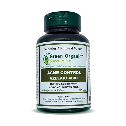 Green Organic Supplements - Acne, Ácido Azelaico, 90 Cápsulas, Alta Absorção, Sem Transgênicos, Sem Glúten, (Pacote com 3)