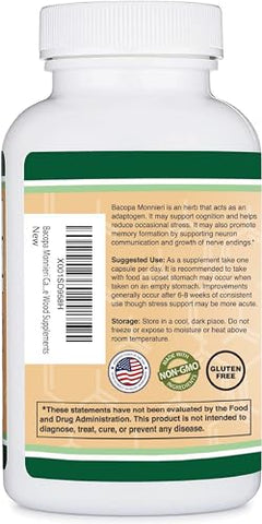 Double Wood Supplements - Bacopa Monnieri Cápsulas 20%% Bacosídeos 450mg, 90 Unidades (Sem OGM, Sem Glúten) Extrato de Brahmi (Suplemento para Memória, Concentração e Função Cognitiva) por Double Wood
