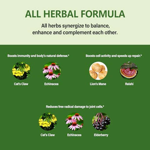 Eubrition - Gotas líquidas de suporte imunológico de unha de gato com mistura de equinácea, cogumelo do leão e reishi – 100ml