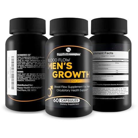 Happy Health Marketplace - Blood Flow Mens Growth Pro – Melhor Suplemento para Fluxo Sanguíneo Masculino – Avançado Natural para Fluxo Sanguíneo – Suplementos para Circulação Sanguínea Masculina – Melhores Comprimidos para Fluxo Sanguíneo – Ajuda