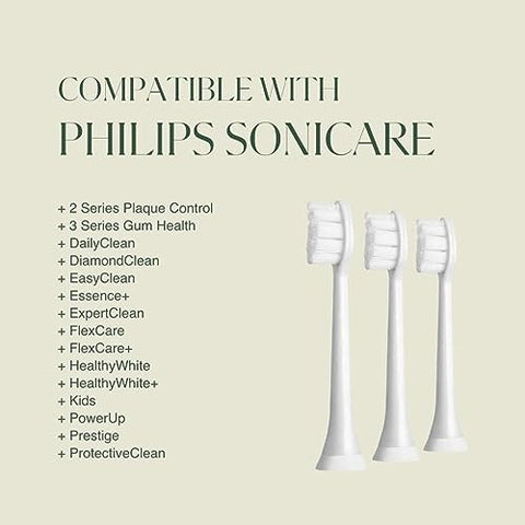 Plus Ultra - Cabeças de reposição para escova de dentes ecológica PLUS ULTRA, compatíveis com escova de dentes elétrica Phillips Sonicare, cerdas macias para dentes sensíveis – 3 cabeças de reposição por embalagem