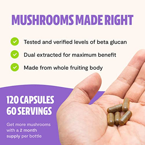 FreshCap Mushrooms - FreshCap Lions Mane – Cápsulas de Suplemento Ayurvédico Orgânico USDA Premium de Cogumelos Extraídos em Dupla – Testado por Terceiros – Corpo Frutífero Inteiro – Livre de OGM, Glúten e Vegano – 100% Natural