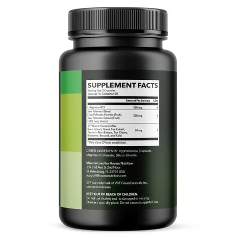 HAVASU NUTRITION - L-Arginina Saw Palmetto para Homens – Suplemento para Próstata – Óxido Nítrico (NO) – 60 cápsulas – Marca XYZ