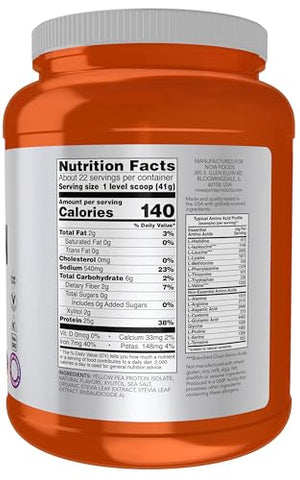 Sports Nutrition – Proteína de Ervilha 25g com BCAAs, Fácil Digestão, Pó de Baunilha Toffee, 2 Libras - NOW Foods