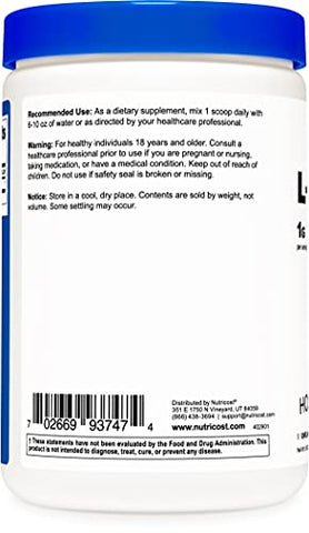 L-Tyrosine em Pó 250g – Puro L-Tyrosine 1000mg por Porção - Nutricost