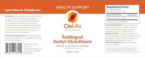 CitriSafe - CitriRx Sublingual Acetyl Glutathione 100mg – 120 ct Pastilhas – 4 Meses de Fornecimento – Sabor Uva – Fabricado nos EUA