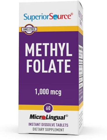 Methylfolate 5-MTHF 1000 mcg – Comprimidos MicroLingual de Dissolução Rápida, 60 un, Forma Biologicamente Ativa de Folato, Saúde Cardiovascular, Metabolismo Energético - Superior Source